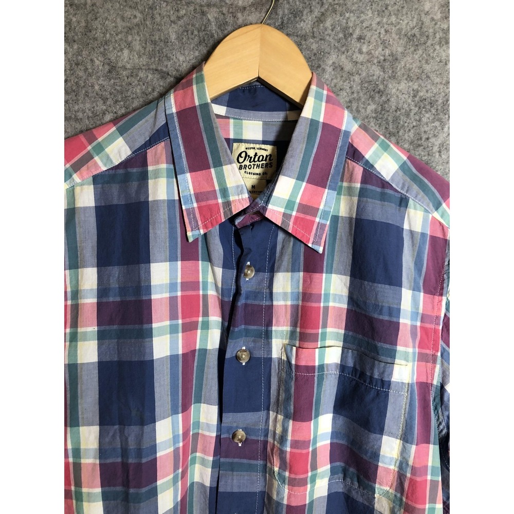 Orton Brothers Shirt Mens Medium Madras Plaid Long Sleeve Button Front Cotton
